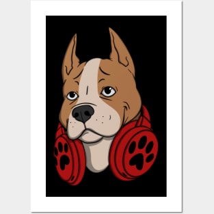 Pitbull Dog Headphones Posters and Art